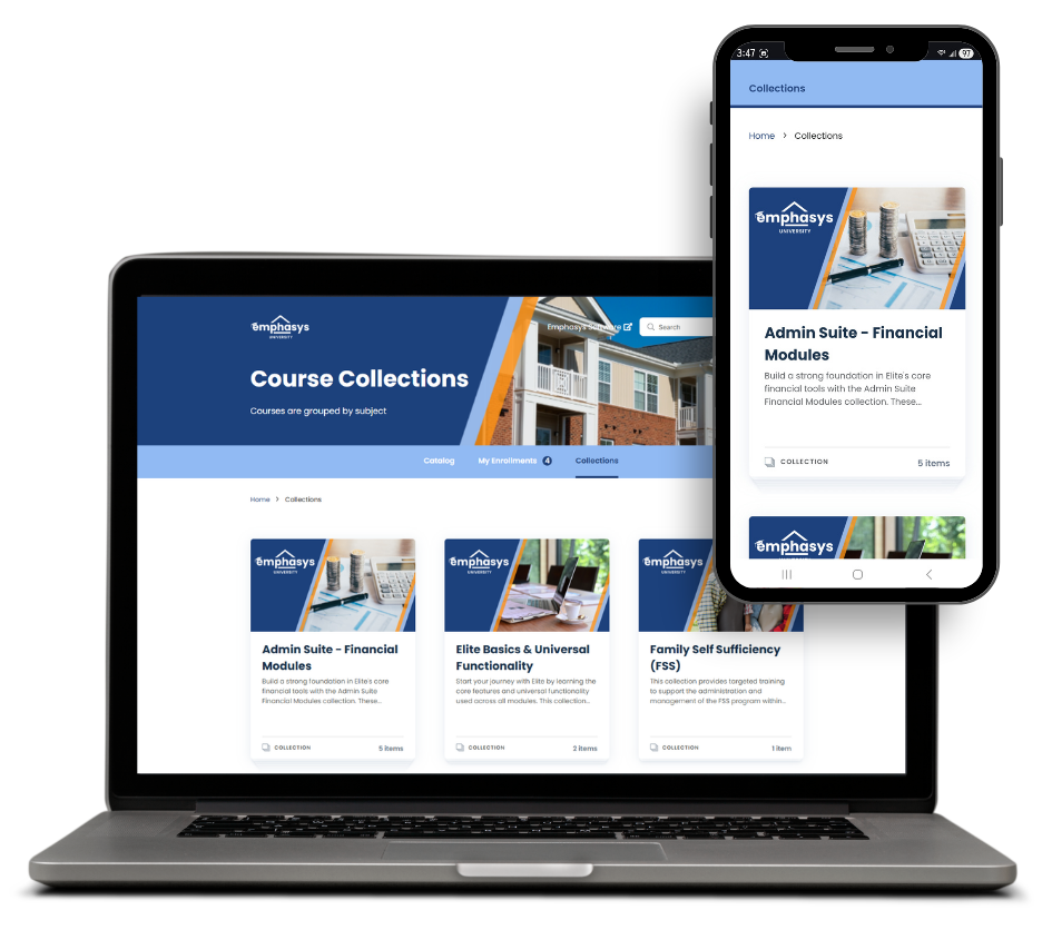 Emphasys University on laptop and phone